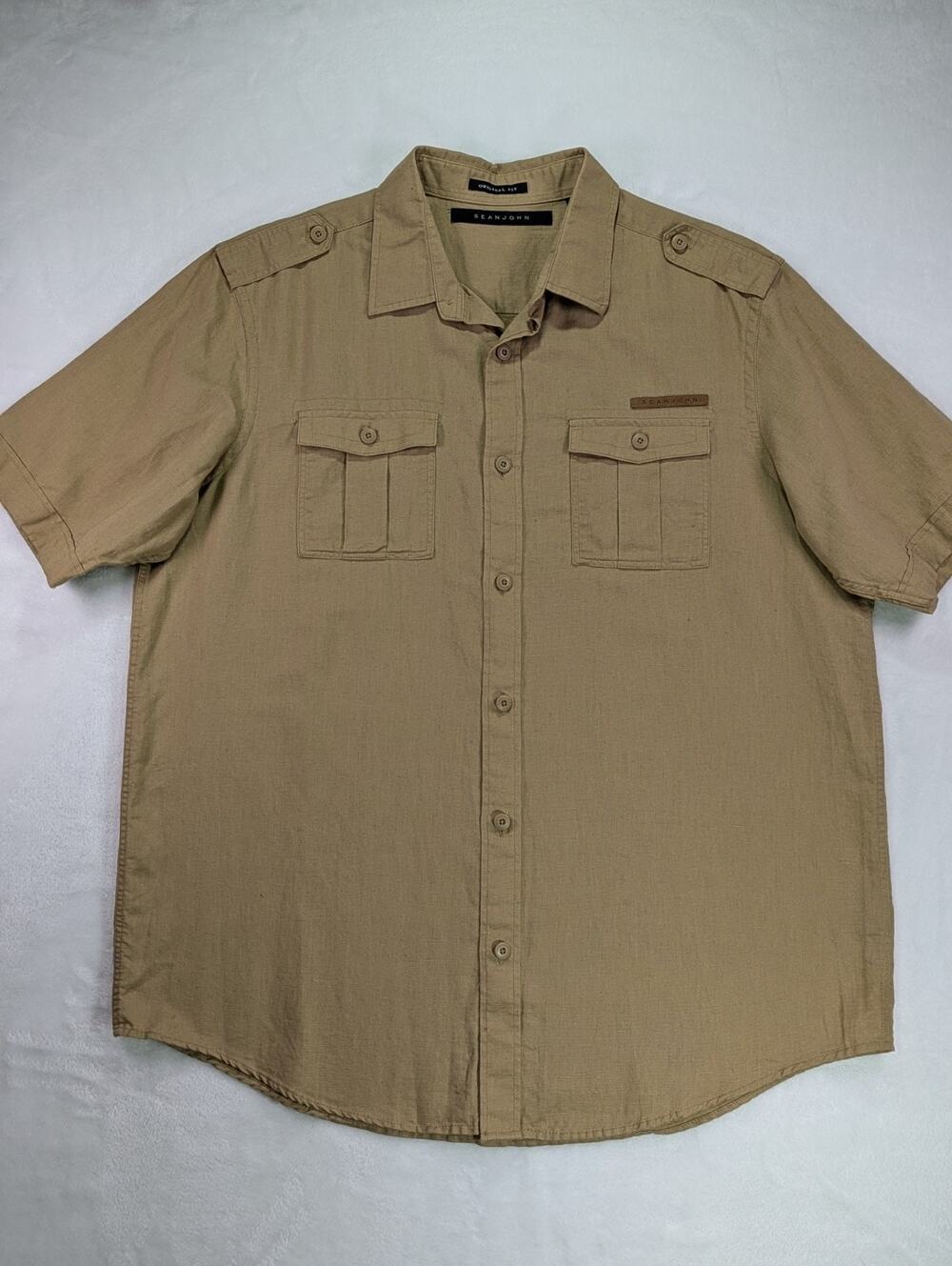Vtg Sean John Men XL Linen Blend Utility Safari Short Sleeve Shirt Gorpcore
